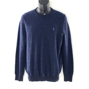 Polo Ralph Lauren Mens Pima Cotton Crewneck Blue Textured Slim Fit Long Sleeve L